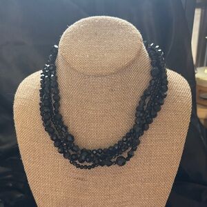 Black Multi-Strand Faceted Bead Necklace - Women Jewelry